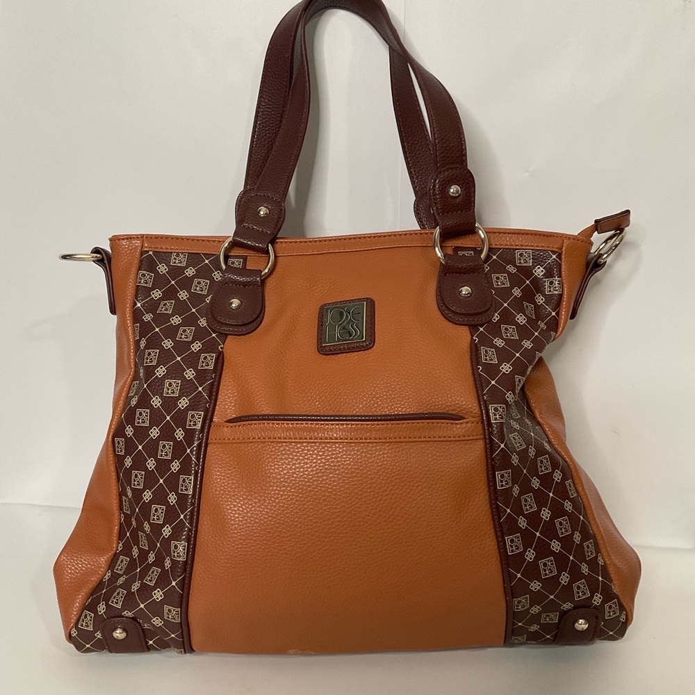 Jose Hess Faux Leather Madison Avenue Mocha Dual Strap Bag; Snap Front Pocket - Picture 14 of 15